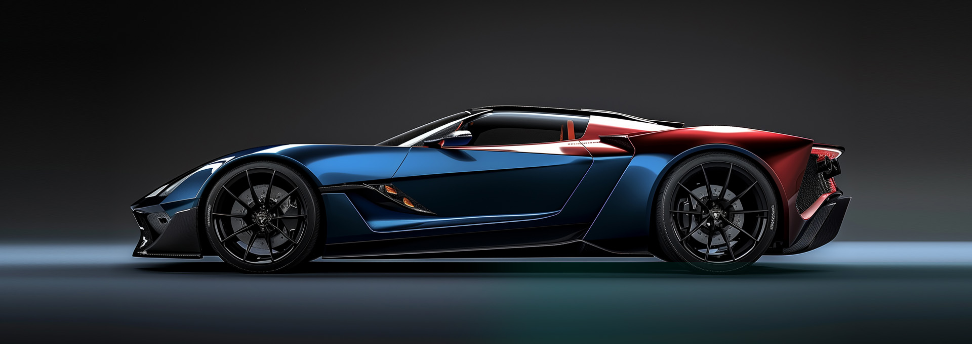 Side view of a blue and red sports car with Castrol Automotive Wrap Film, showcasing rich colors, high-quality finish, and suitability for all car models.