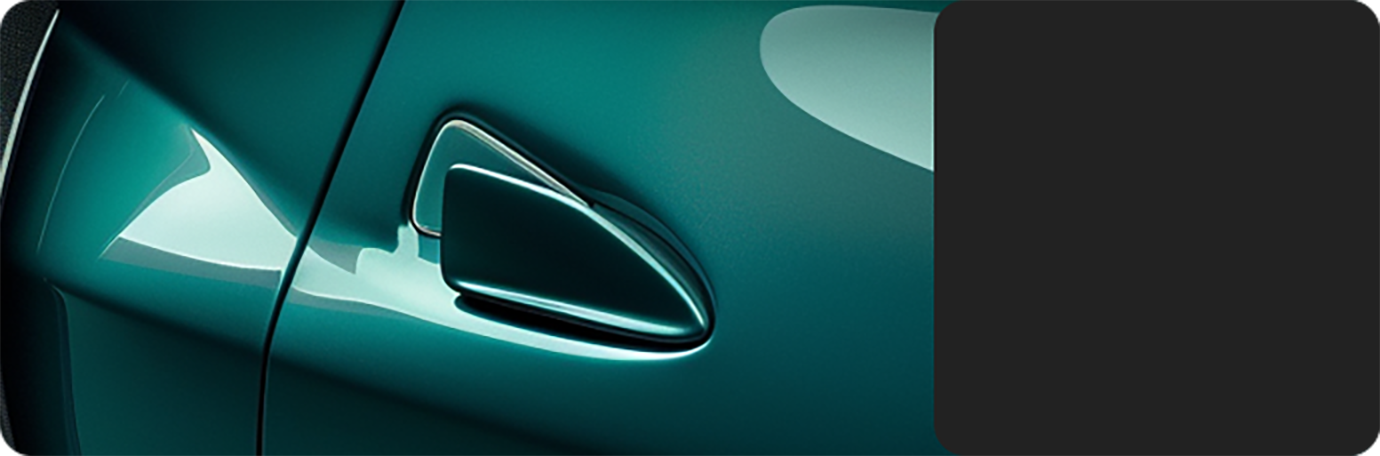 Partial view of a car showing long-lasting charm and no fading.